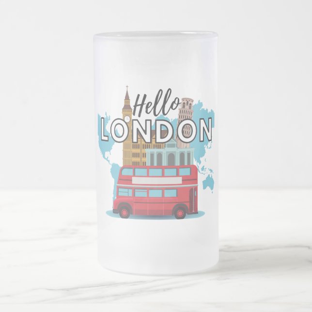 Hello London Frosted Glass Beer Mug (Center)