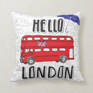 Hello London   Hand Lettered Sign With Umbrella Cushion