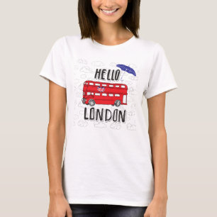 Hello London   Hand Lettered Sign With Umbrella T-Shirt
