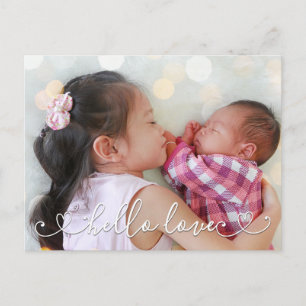 Hello Love Second Baby Birth Announcement Postcard