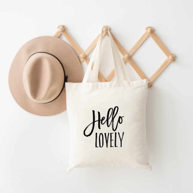 Hello Lovely | Brush Lettered Typography Tote Bag (Creator Uploaded)