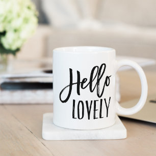 Hello Lovely   Modern Typography Coffee Mug