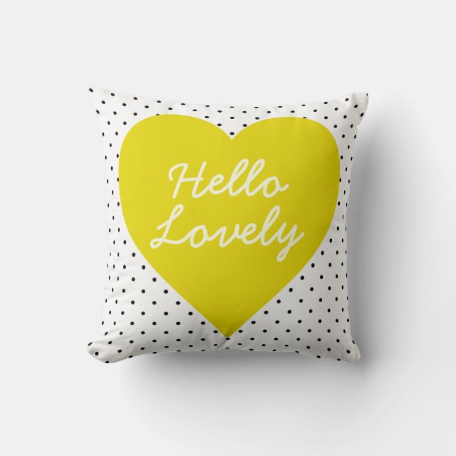 Hello Lovely Polka Dot Heart Pillow (Front)