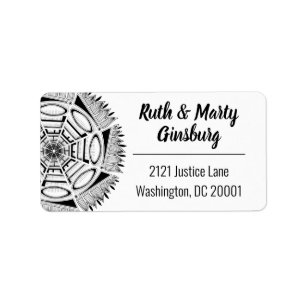 Hello Mandala Line Art Modern Black & White large Label