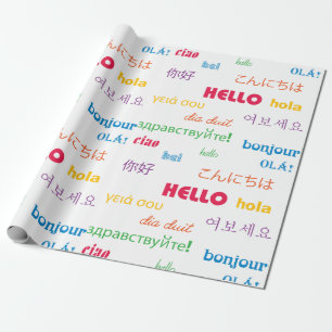 Hello Many Languages Colourful Typography Wrapping Paper
