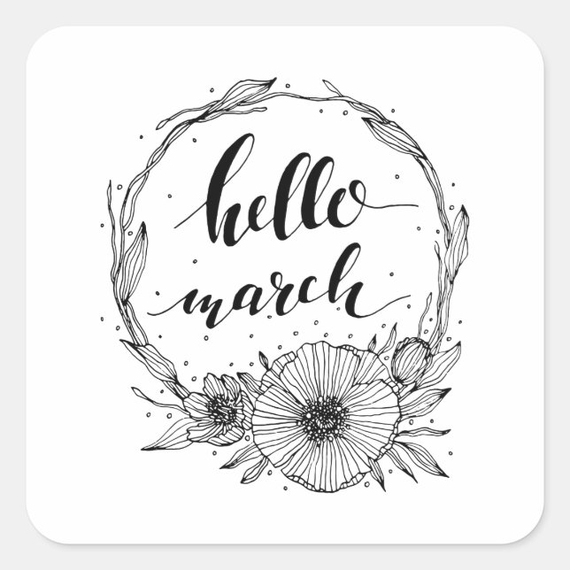 Hello March Line Art Square Sticker (Front)