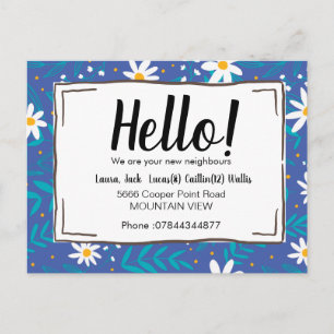 Hello meet the neighbours floral postcard