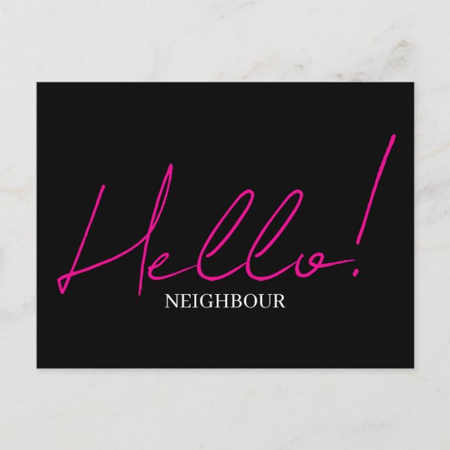 Hello meet the neighbours postcard (Front)