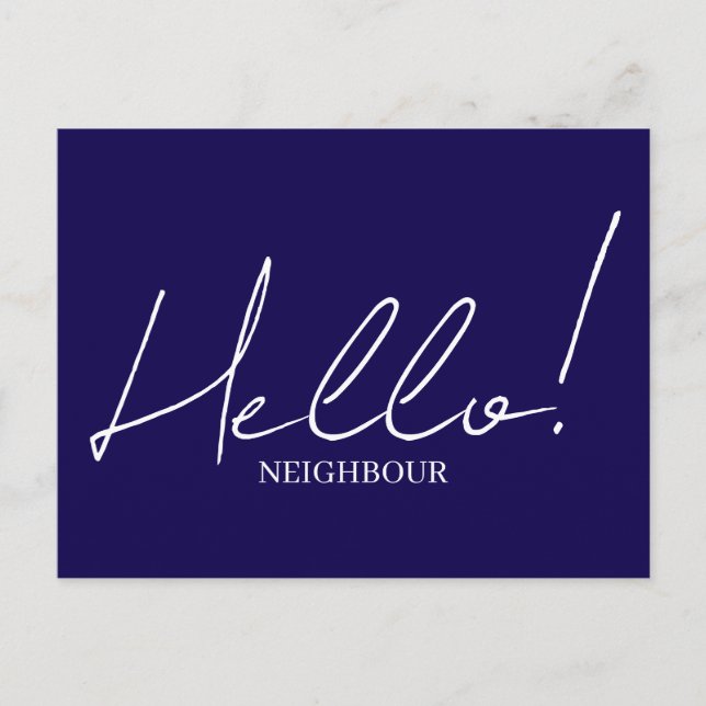 Hello meet the neighbours postcard (Front)