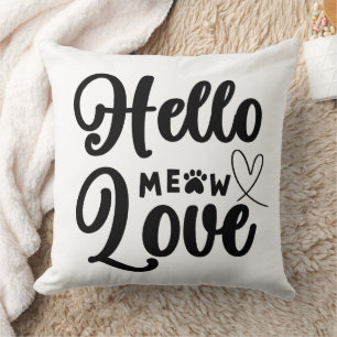 Hello Meow Love, Cute Cat Paws Heart Cushion