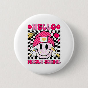 Hello Middle School Smile Face Teacher Kid Back To 6 Cm Round Badge