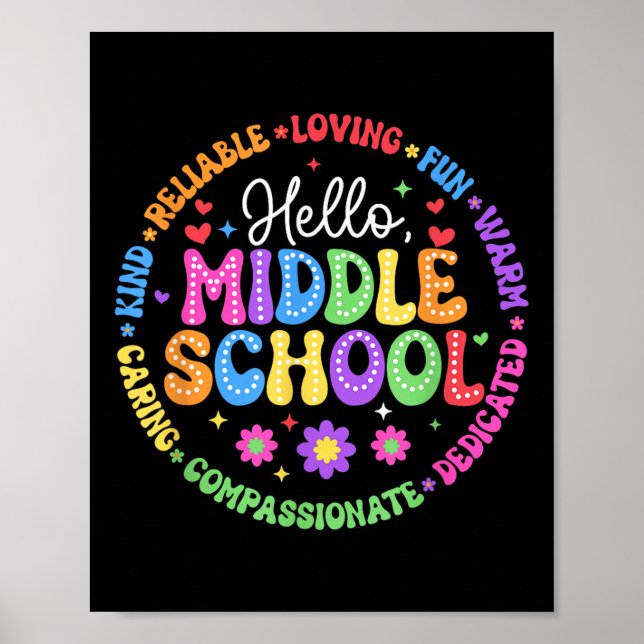 Hello Middle School Team Groovy First Day Of Schoo Poster (Front)
