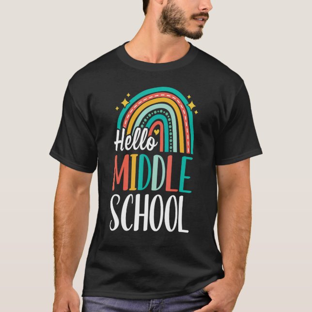 Hello MiddleSchool Rainbow for Teachers Girls Kids T-Shirt (Front)