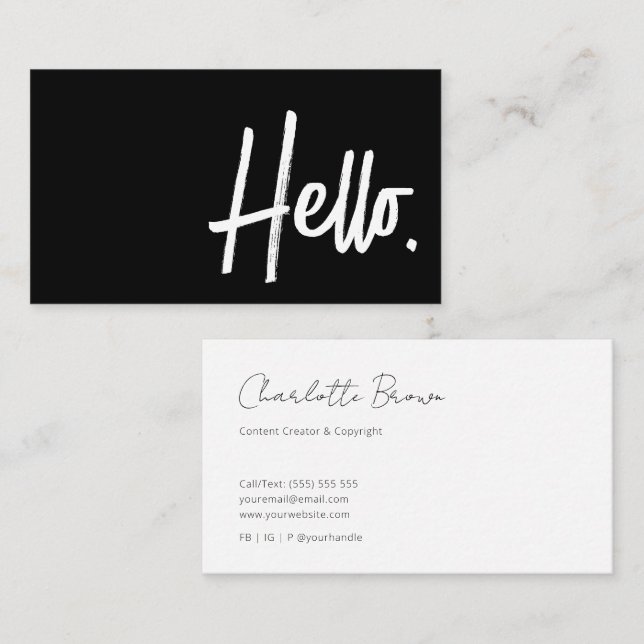 Hello Minimalist Black Modern Business Card (Front/Back)