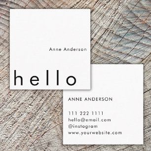 Hello Minimalist Simple Custom White Square Business Card