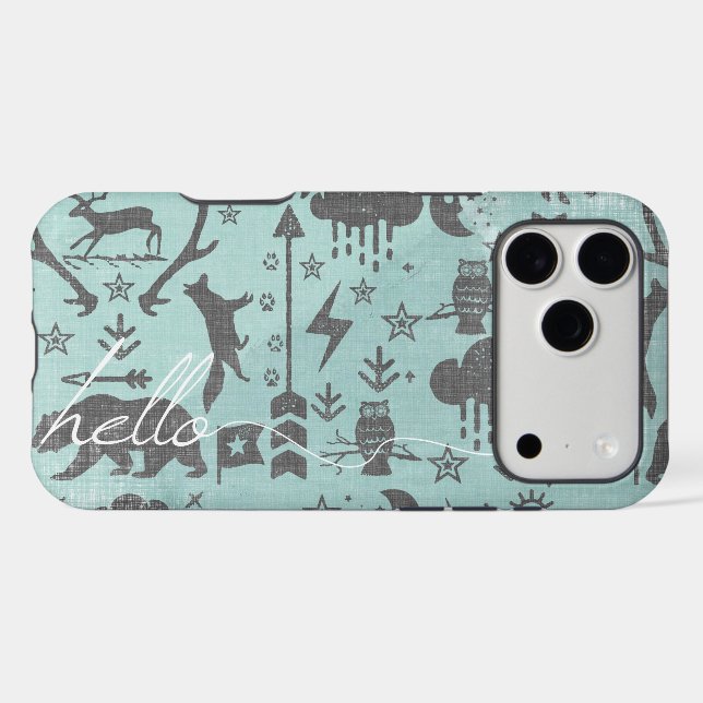 Hello Mint Linen Bear Fox Pattern iPhone 7 Plus (Back (Horizontal))