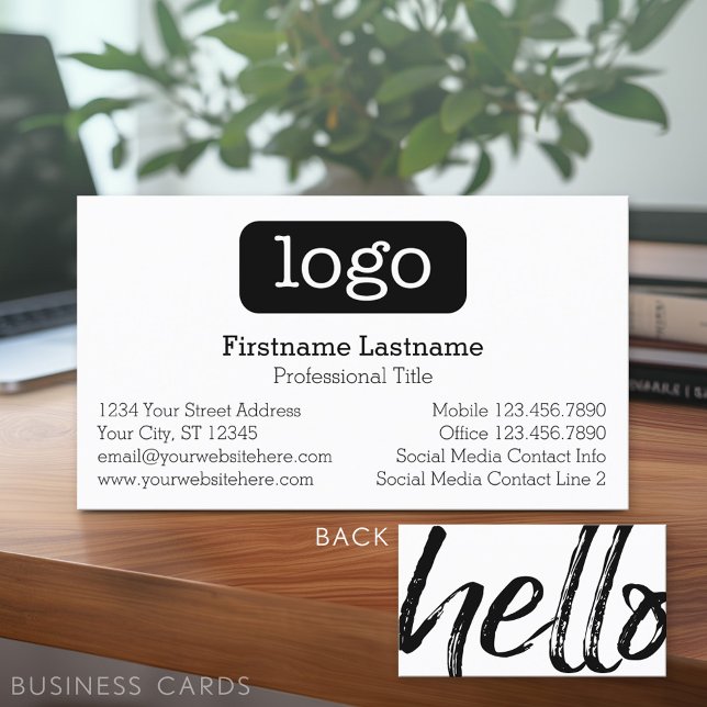 Hello - Modern and Whimsical -Logo Black and White Business Card (Custom Business Card - Online Template Plus Low Quantity Printing)