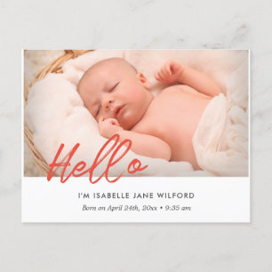 Hello - Modern birth announcement photo Postcard