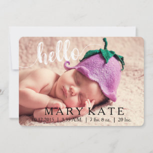 HELLO MODERN BIRTH ANNOUNCEMENT PHOTOCARD WHITE