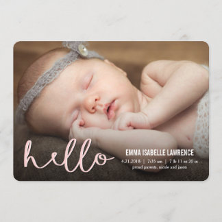 HELLO Modern Birth Announcements PINK