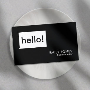 Hello Modern Black and White Business Card