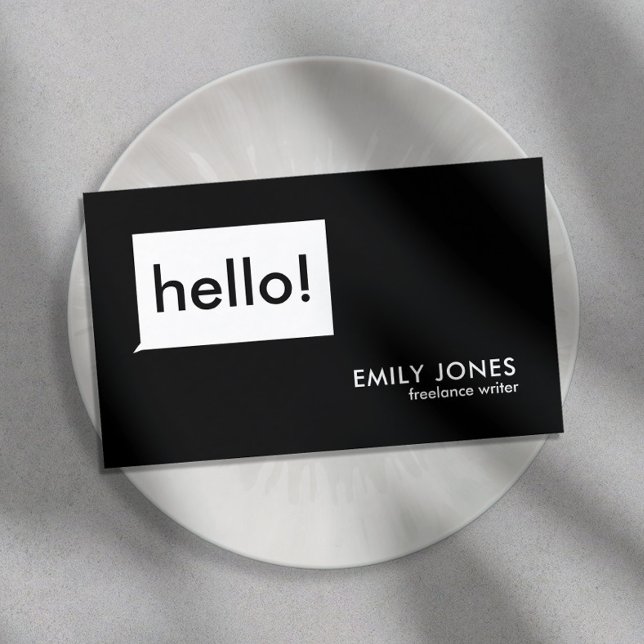 Hello Modern Black and White Business Card (Creator Uploaded)