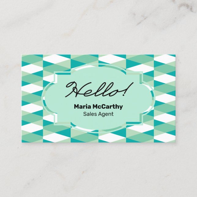 Hello! Modern Herringbone Business Card (Front)
