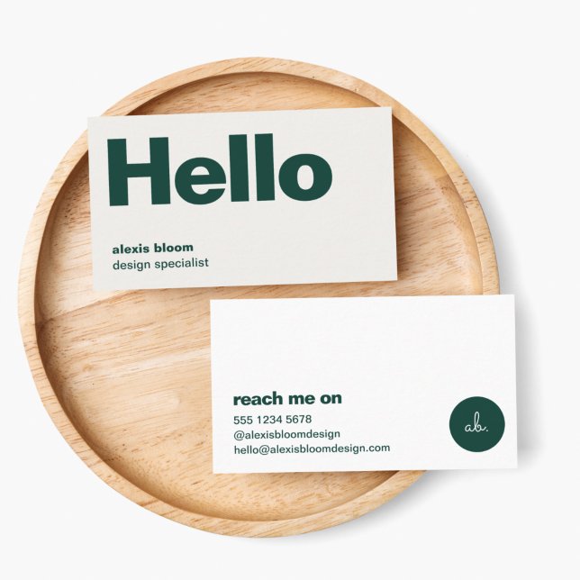 Hello Modern Minimal Forest Green Stylish Trendy Business Card (Creator Uploaded)