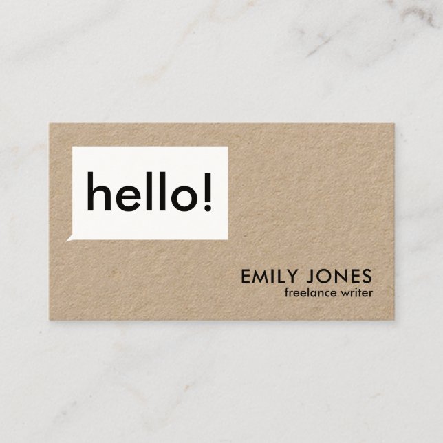 Hello Modern Minimalist Kraft Business Card (Front)