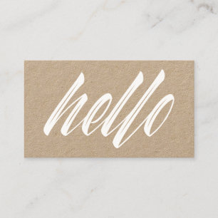 Hello Modern White Script Rustic Kraft Business Card