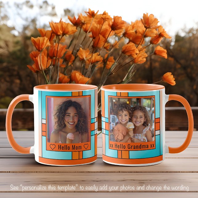 Hello Mom Grandma Colorful Stained Glass Photo Mug (Creator Uploaded)
