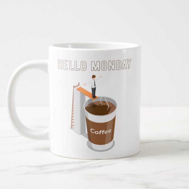 Hello Monday Can’t Get Enough Coffee Large Coffee Mug (Left)