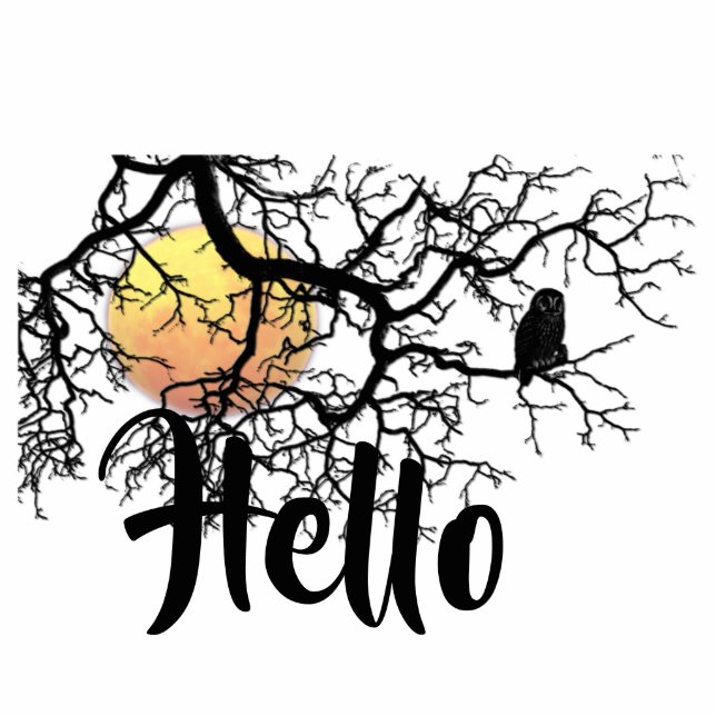 Hello Moon and Owl Silhouette Standing Photo Sculpture (Front)