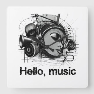 hello music square wall clock