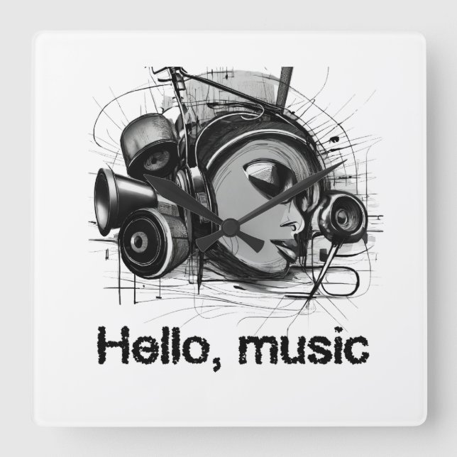 hello music square wall clock (Front)