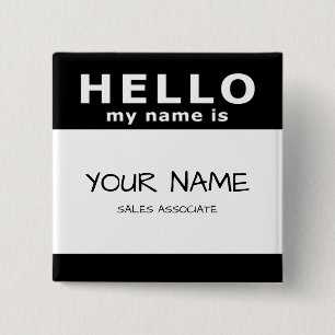 hello my name is 15 cm square badge