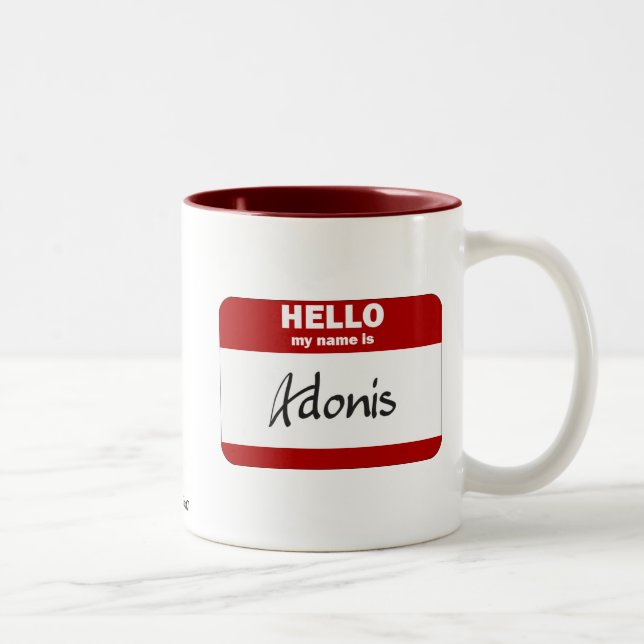 Hello My Name Is Adonis (Red) Two-Tone Coffee Mug (Right)
