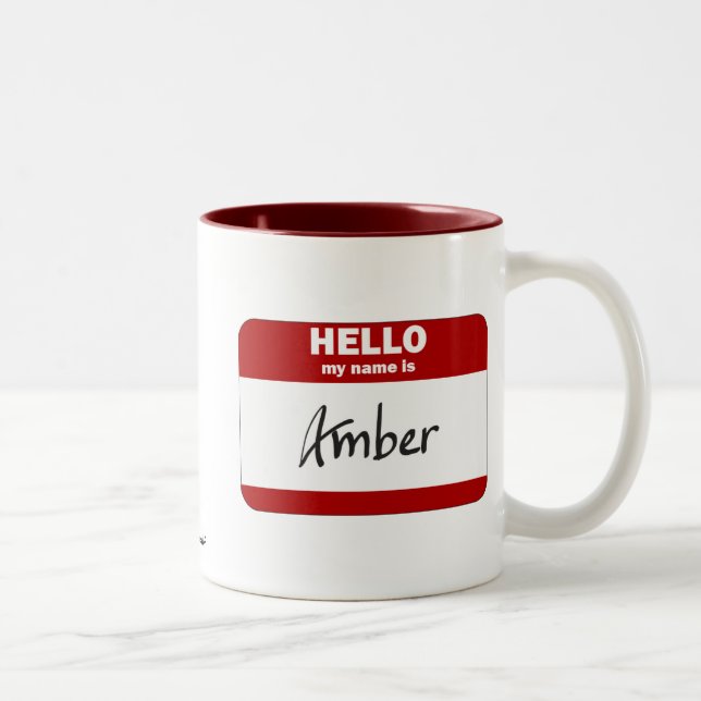 Hello My Name Is Amber (Red) Two-Tone Coffee Mug (Right)