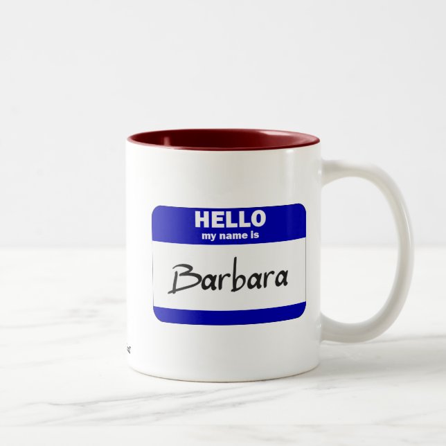 Hello My Name Is Barbara (Blue) Two-Tone Coffee Mug (Right)