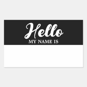 Hello My Name Is Black Modern Minimalist Script Rectangular Sticker