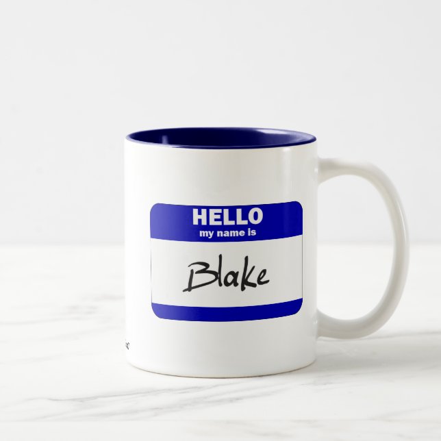 Hello My Name Is Blake (Blue) Two-Tone Coffee Mug (Right)