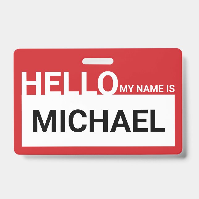 "Hello My Name Is" Blank Modern Red ID Badge (Front)
