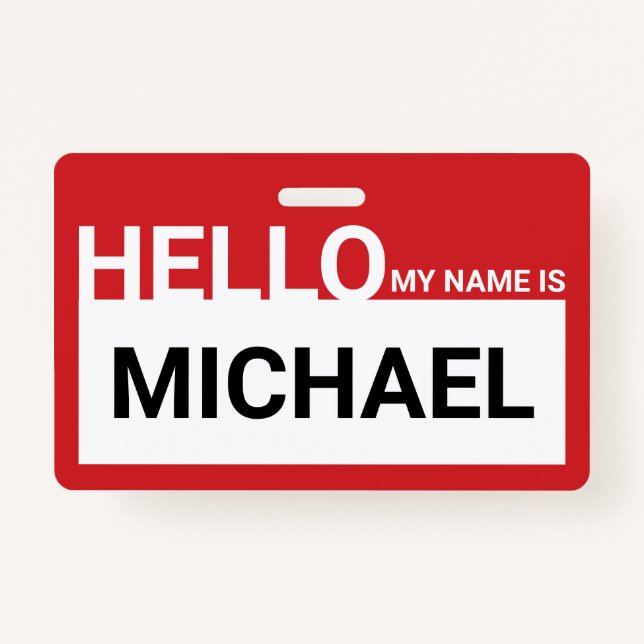 "Hello My Name Is" Blank Modern Red ID Badge (Front)