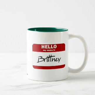 Hello My Name Is Brittney (Red) Two-Tone Coffee Mug