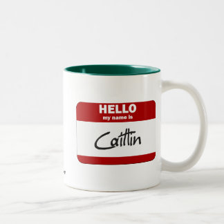 Hello My Name Is Caitlin (Red) Two-Tone Coffee Mug
