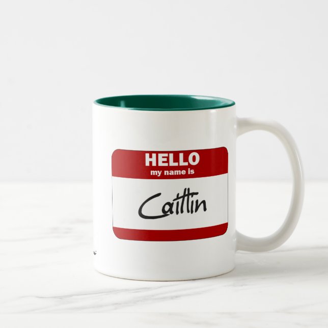 Hello My Name Is Caitlin (Red) Two-Tone Coffee Mug (Right)