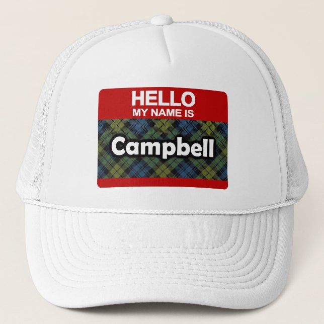 Hello My Name is Campbell Scottish Tartan Trucker Hat (Front)