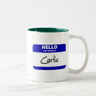 Hello My Name Is Carlie (Blue) Two-Tone Coffee Mug