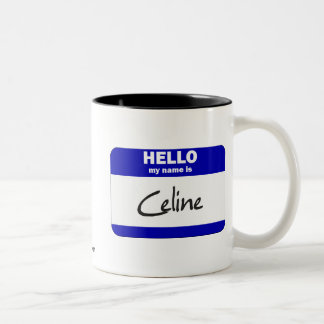 Hello My Name Is Celine (Blue) Two-Tone Coffee Mug