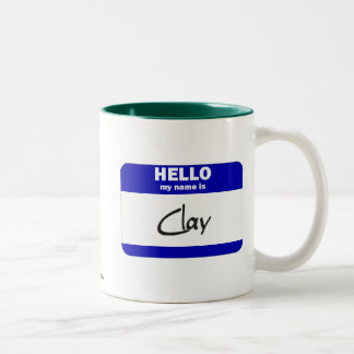 Hello My Name Is Clay (Blue) Two-Tone Coffee Mug